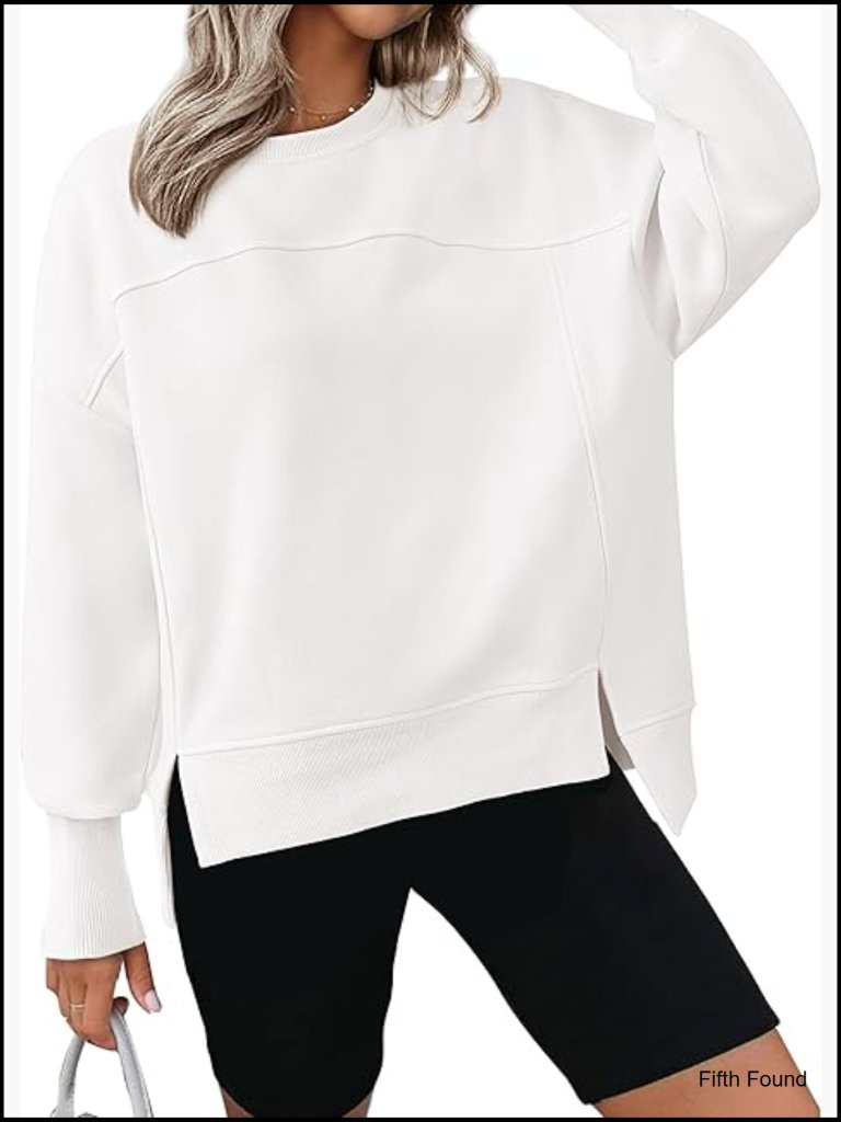 Crewneck Sweatshirt Side Slit Workout Fleece Pullover Top